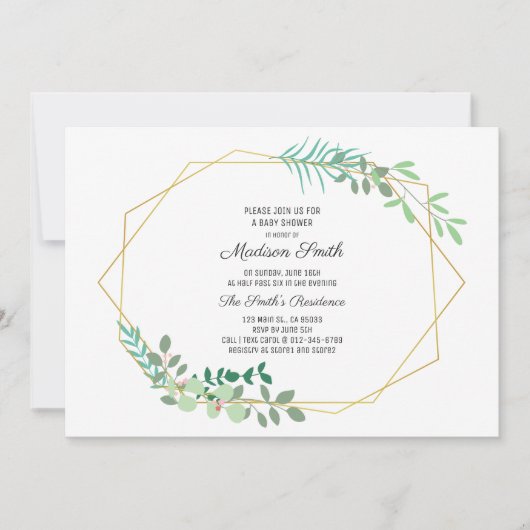 Invitation Baby shower géométrique et verdoyante (Devant)