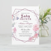 Invitation Baby Shower Géométrique Floral Rose Moderne (Debout devant)
