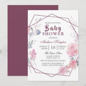 Invitation Baby Shower Géométrique Floral Rose Moderne (Devant / Derrière)