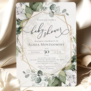 Invitation Baby shower géométrique Gold Green