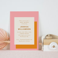 Invitation Baby shower géométrique moderne rose et orange