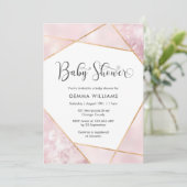 Invitation Baby shower géométrique rose (Debout devant)