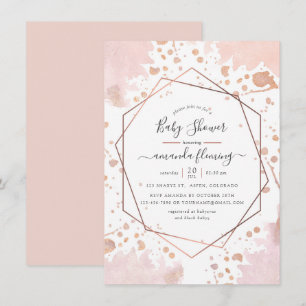 Invitation Baby shower géométrique rose or et rose vif