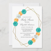 Invitation Baby shower géométrique Turquoise orange (Devant)