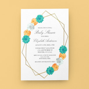 Invitation Baby shower géométrique Turquoise orange