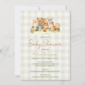 Invitation Baby Shower Gingham Animaux de la Forêt (Devant)
