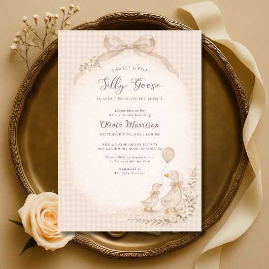 Invitation Baby-Shower Gingham Bébé Oie Folle