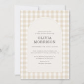 Invitation Baby-Shower Gingham Beige Mixte (Devant)