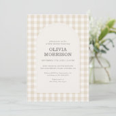 Invitation Baby-Shower Gingham Beige Mixte (Debout devant)