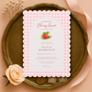 Invitation Baby Shower Gingham Berry Sucrée Fraise