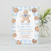 Invitation Baby Shower Gingham Biscuit au Gingembre Ruban Ble (Debout devant)