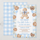 Invitation Baby Shower Gingham Biscuit au Gingembre Ruban Ble (Devant / Derrière)