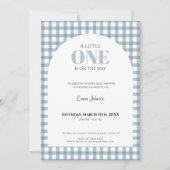 Invitation Baby Shower Gingham Bleu pour Garçon (Devant)
