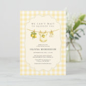Invitation Baby Shower Gingham Jaune Pamplemousse (Debout devant)