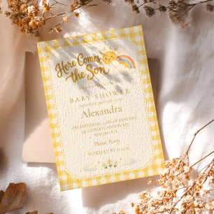Invitation Baby Shower Gingham Jaune Sunshine