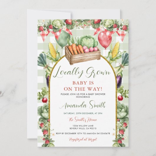 Invitation Baby Shower Gingham Marché Local Frais (Devant)