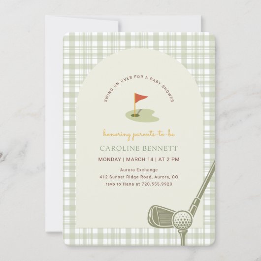Invitation Baby Shower Gingham Vert de Golf (Devant)