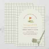 Invitation Baby Shower Gingham Vert de Golf (Devant / Derrière)