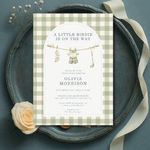 Invitation Baby Shower Gingham Vert Sauge Golf