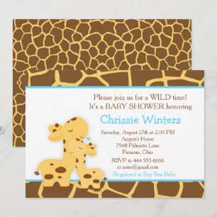 Invitation Baby Shower Girafe Garçon Bleu