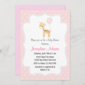 Invitation Baby shower Girafe rose (Devant / Derrière)