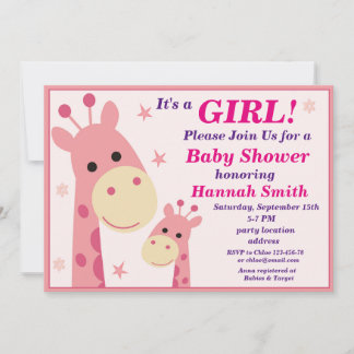 Invitation baby shower girafe rose