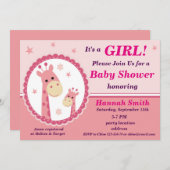 Invitation baby shower girafe rose (Devant / Derrière)