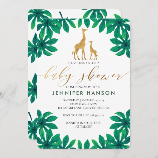 Invitation Baby shower Giraffe (Devant / Derrière)