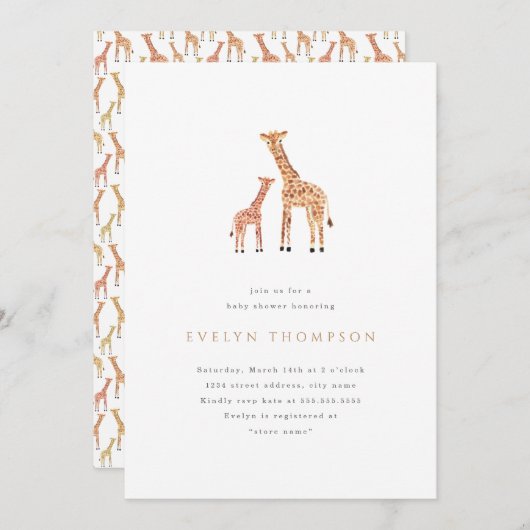 Invitation Baby shower Giraffe (Devant / Derrière)