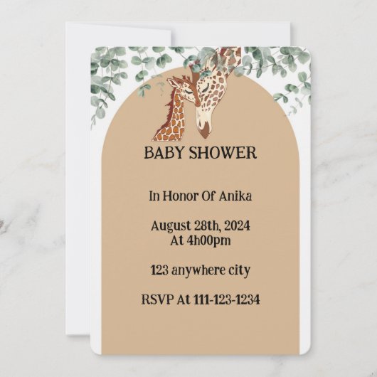 INVITATION BABY SHOWER GIRAFFE (Devant)
