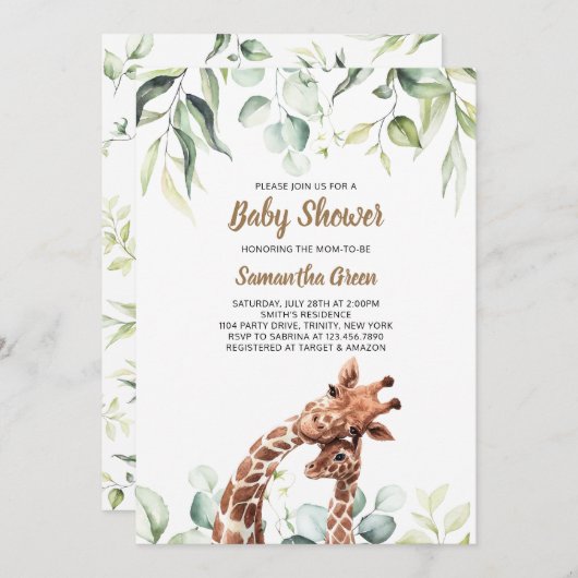 Invitation Baby shower Giraffe (Devant / Derrière)