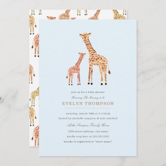 Invitation Baby shower Giraffe (Devant / Derrière)
