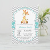 Invitation Baby shower Giraffe Aqua et Grey (Debout devant)