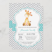 Invitation Baby shower Giraffe Aqua et Grey (Devant / Derrière)