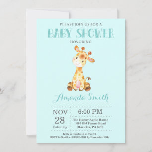 Invitation Baby shower Giraffe Aqua et Grey