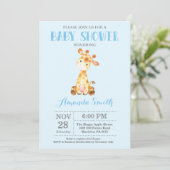 Invitation Baby shower Giraffe bleu et gris (Debout devant)