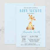 Invitation Baby shower Giraffe bleu et gris (Devant / Derrière)