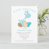Invitation Baby shower Giraffe Bleue Personnalisé (Debout devant)