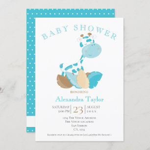 Invitation Baby shower Giraffe Bleue Personnalisé