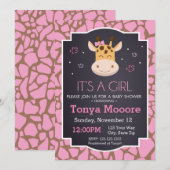 Invitation Baby shower Giraffe (fille) (Devant / Derrière)