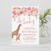Invitation Baby shower Giraffe | Floral rose (Debout devant)