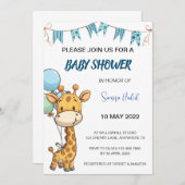 Invitation Baby shower Giraffe - Garçon (Devant / Derrière)