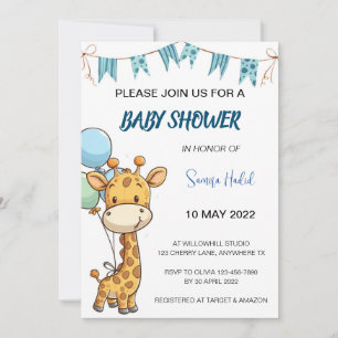 Invitation Baby shower Giraffe - Garçon