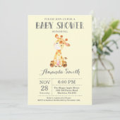 Invitation Baby shower Giraffe Jaune et Grey (Debout devant)