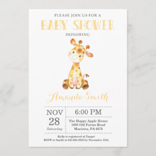 Invitation Baby shower Giraffe Jaune et Grey
