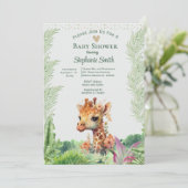 Invitation Baby shower Giraffe Neutre Genre Mignonne (Debout devant)