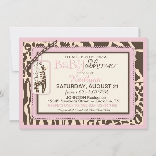 Invitation Baby shower Giraffe poster de animal et Tutu Jumpe (Dos)