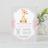 Invitation Baby shower Giraffe rose et gris (Debout devant)