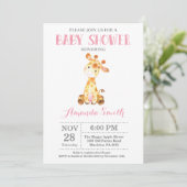 Invitation Baby shower Giraffe rose et gris (Debout devant)