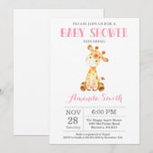 Invitation Baby shower Giraffe rose et gris (Devant / Derrière)